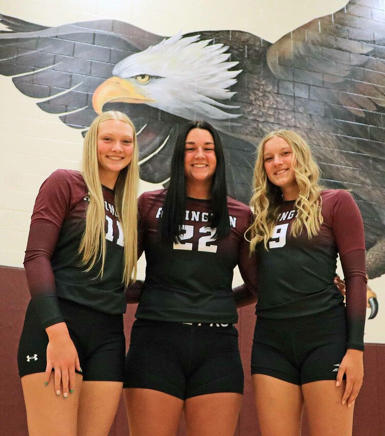 Arlington High School Eagles Austyn Flesner, from left, Taylor Arp and Lizzie Meyer return to the lineup this fall.
