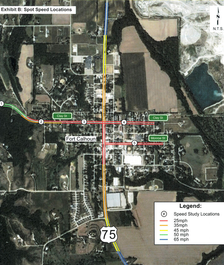 A map provided by Fort Calhoun City Engineer Lucas Billesbach outlines the locations for a proposed street study, which was approved by the City Council to be conducted.