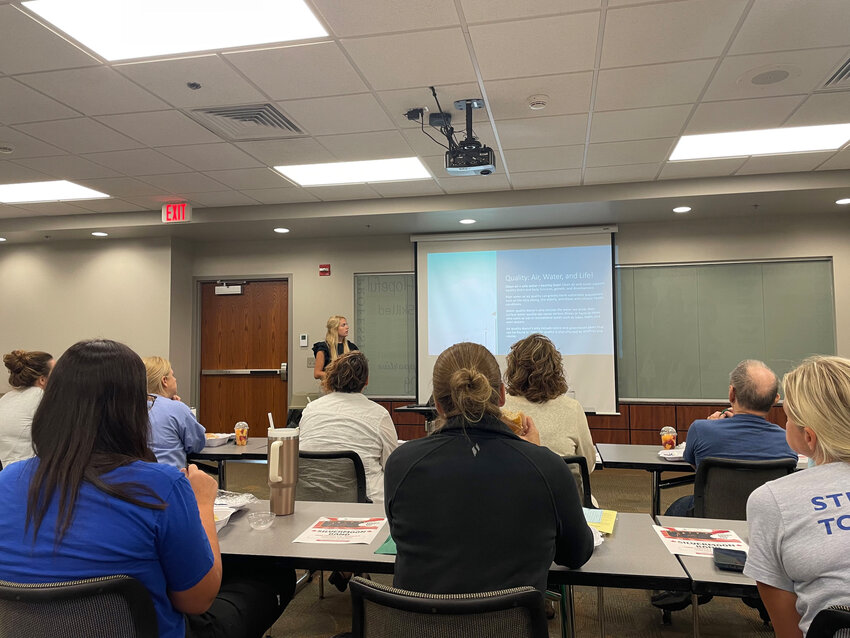 Katie Schultis of Three Rivers Health Department discusses air and water quality during a Lunch and Learn at Memorial Community Hospital and Health System Tuesday afternoon.