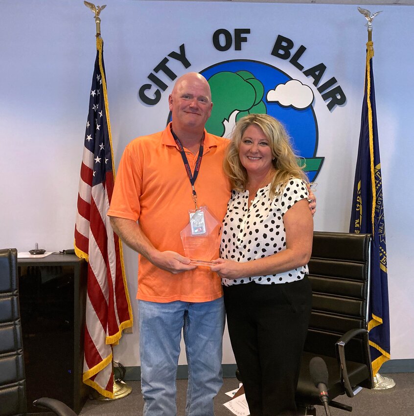 Andrew Schank, Ward 2, was awarded a plaque for his service on Blair City Council by Mayor Mindy Rump. Schank's last meeting was Sept. 12.