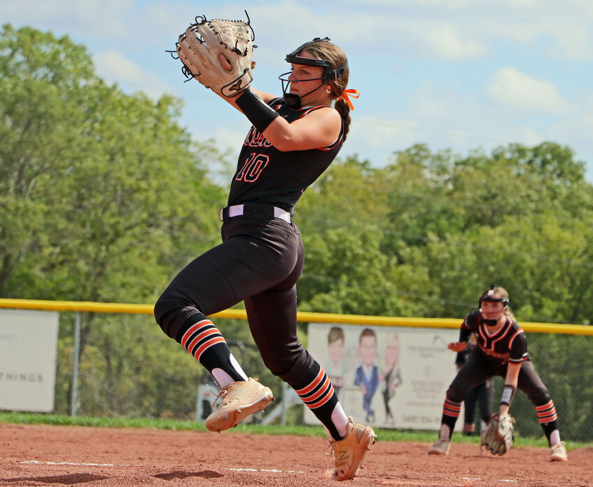 Fort Calhoun pitcher Anna Taylor throws Monday during the Nebraska Capitol Conference Tournament title game in Louisville.
