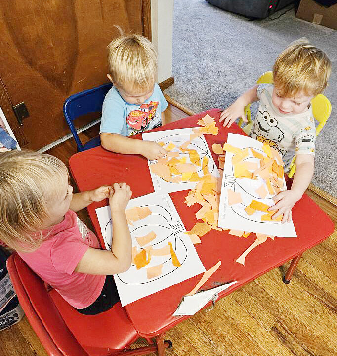 Ashley Watson's daycare and Kay's Creative Play daycare enjoyed making their Splat the Cat pumpkin crafts.