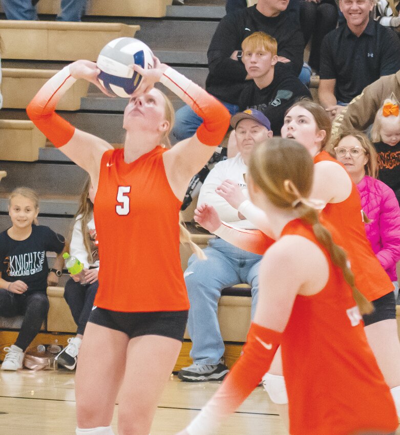 Adi Rennerfeldt puts the ball in the prime spot for the spike at the net.