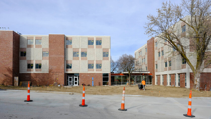 Mickelsen and Blair Halls have been under construction since last year, as they are being turned into 61-bedroom living facilities for the Angels Share program.