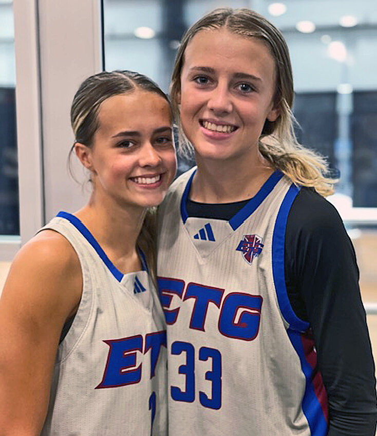 Arlington High School sophomore Emme Timm, left, and Fort Calhoun freshman Ansley Elofson competed together during the summer circuit, helping their ETG team to national success.