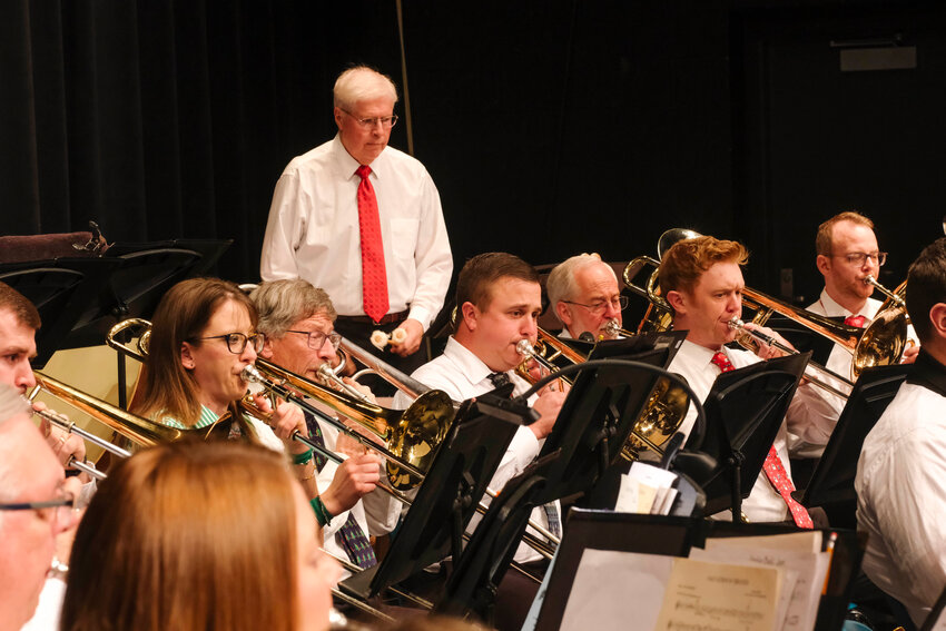 The Blair Area Community Band  brass and percussion section performs during their concert Sunday at Blair High School.