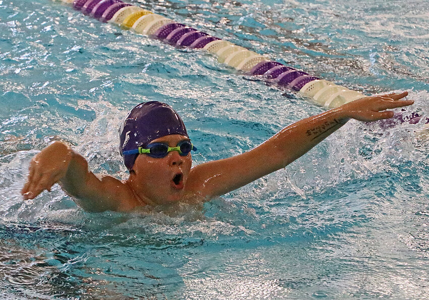 Brogan Boerma, 11, competes in the pool Saturday at the Blair Family YMCA.