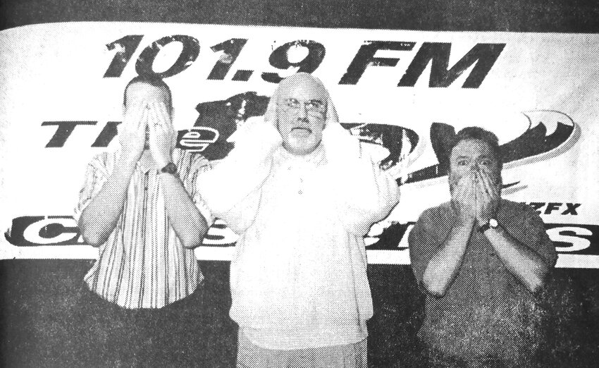 Radio personalities Chuck Denver, from left, Dennis J. Andersen and Norm Roberts competed against Arlington school staff in a 1999 basketball game.