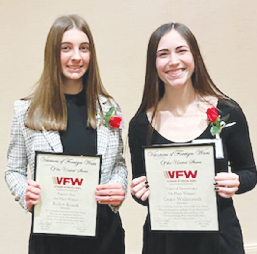 Kellyn Knaak won 3rd Place in the State VFW Patriot's Pen Contest and Grace Wallerstedt plaved 7th in the State VFW Voice of Democracy Contest.