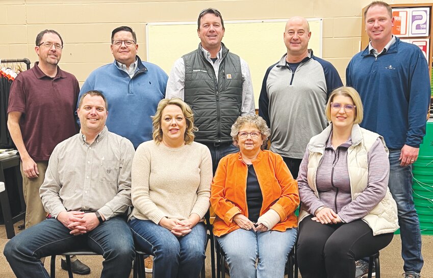 The Oakland-Craig Board of Education is comprised of (front from left) Henry Unwin, Kiley Johnson, Marilee Groth, Diane Pelan Johnson; (back from left) Dane Johnson, Aaron Anderson, Brett Johnson, Tim Magnusson, and Gus Ray..