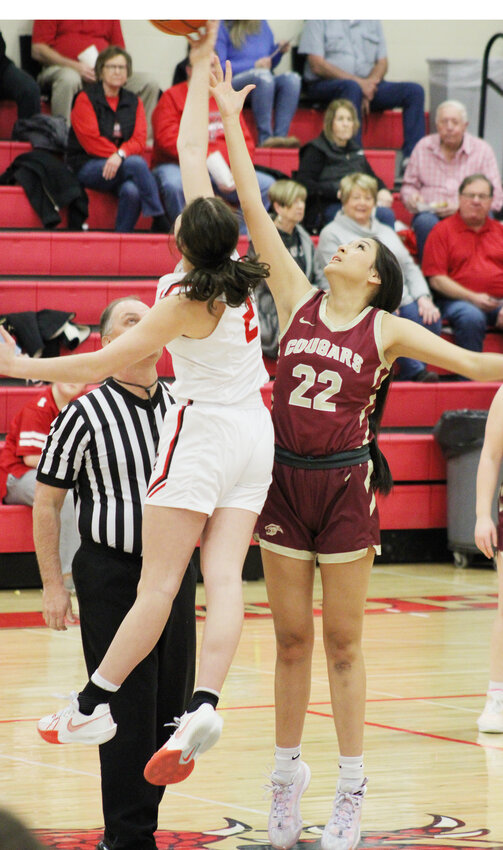 Sophomore Tavyanna Parker came up just a little short on the tip off during the February 13th game against the Pendragons.