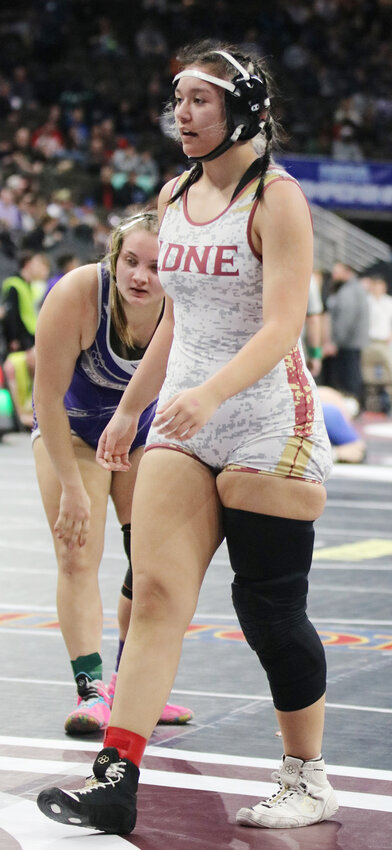 Junior Kennedy Blevins made it to the State Championship and was happy to be on the mat.