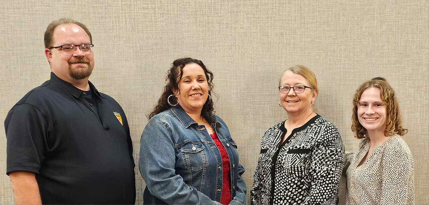 from the left) Oakland Rescue Captain Jason Redding-Geu stands with fellow EMTs from Lyons Karolyn McElroy, Maxine Kroger, and Amanda Alford to enjoy a weekend long training to better serve their community.