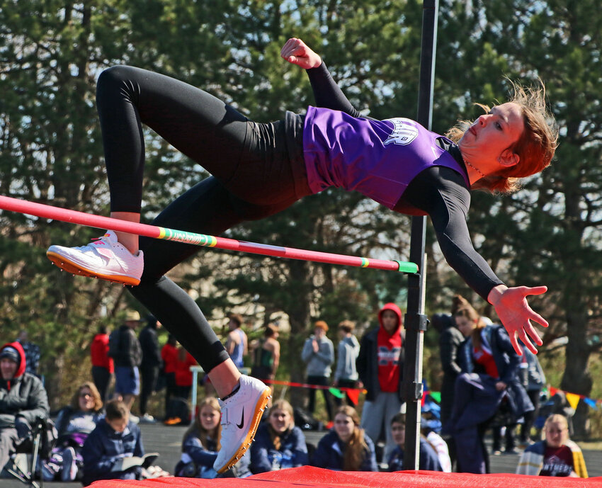 Blair sophomore Emma Ammon competes in the high jump Saturday during the Gary Dubbs Relays at Ralston High School. The Bears finished second in the girls' team standings.