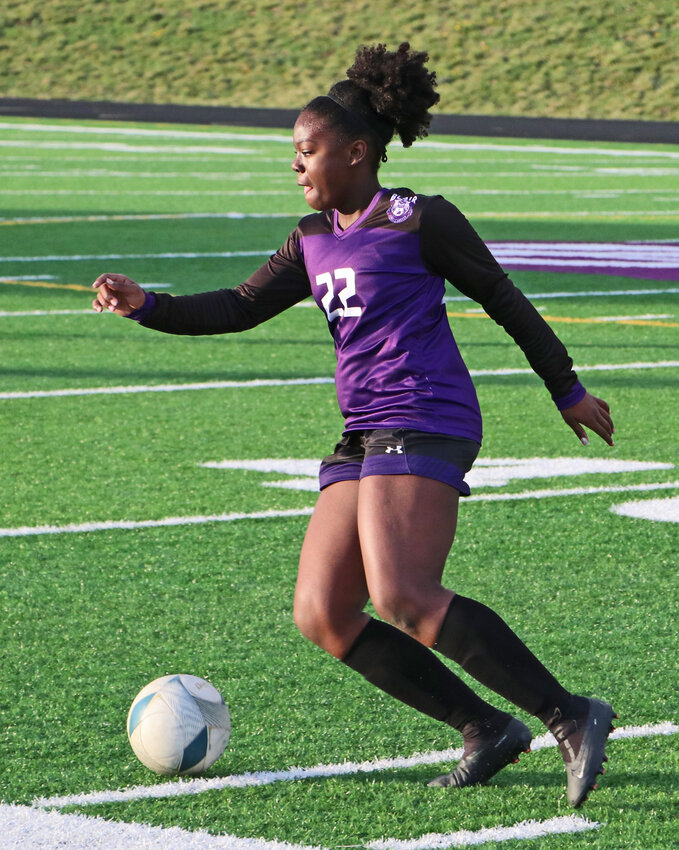Blair freshman defender Siyea Whitelock plays the ball Tuesday during a match at Krantz Field. The Bears beat Plattsmouth to improve to 9-0.