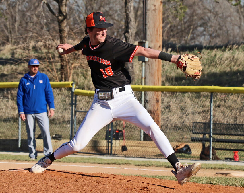 The Pioneers' Sam Genoways pitches Thursday in Fort Calhoun.