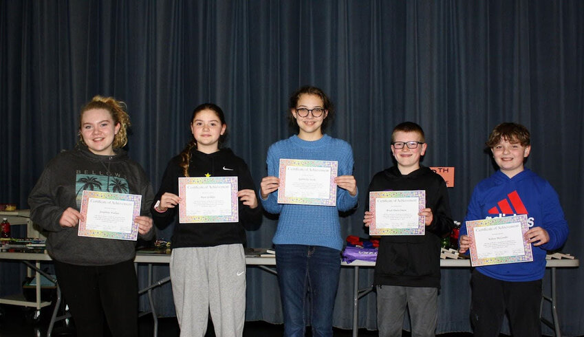 The Otte Blair Middle School sixth-graders who were All-Ten Readers for the Golden Sower. Pictured, from left: Josephine Wallace, Reese Goldyn, Gabriella Siecke, Brock Deutschman, Kelton McCombs.