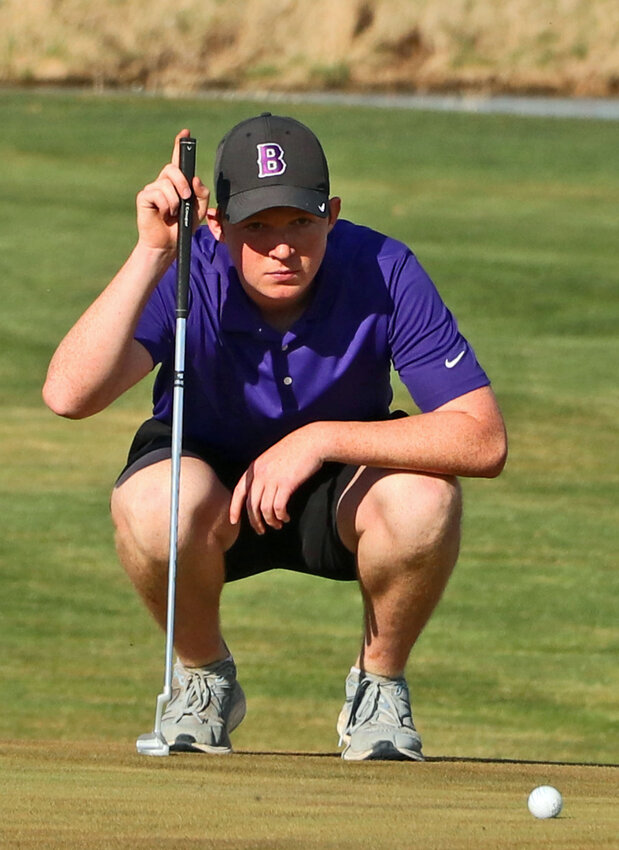 Blair's Connor Wayman eyes the ninth green Tuesday at River Wilds Golf Club.