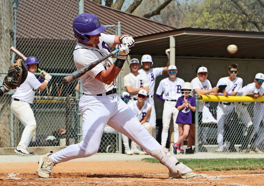 Blair batter Brady Brown takes a swing against Hastings on Saturday at Vets Field.