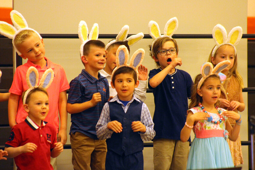 Kindergarteners donned bunny ears for their three-song set Thursday during the 2024 Fort Calhoun Elementary Spring Program, held at the high school.