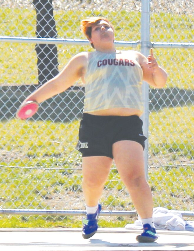 Sophomore Isabelle Schrader was the Gold medalist in the girls discus with a toss of 100-04.