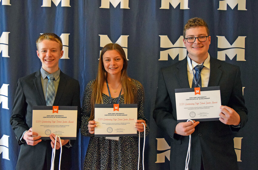 From left, the 2024 Fort Calhoun High School Midland University Outstanding High School Leaders Recipients were Samson Genoways, Lucie Larsen, Levi Lasher and Anna Taylor.
