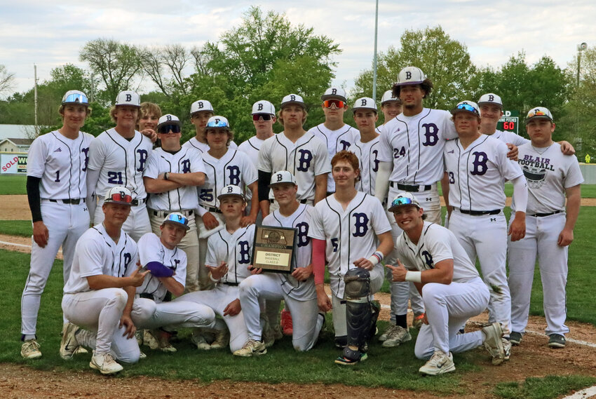 The 2024 Blair High School baseball team won the Class B-6 District title Friday at Vets Field, securing their school's first state tournament berth since 2017.