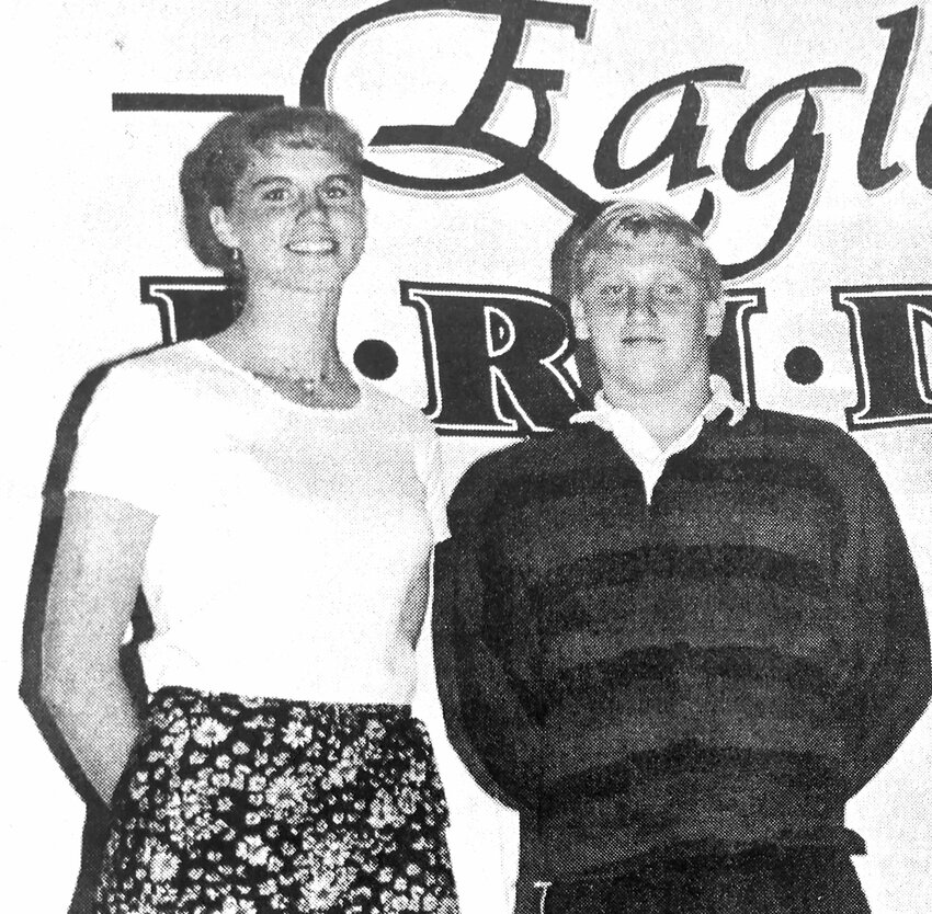 Shelly Martin, left, and Bubba Stork were the big winners during the 1996 Eagle Booster Club athletic banquet.