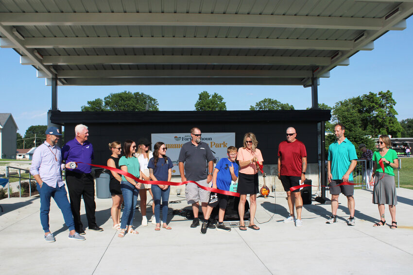 A ribbon cutting event signaled the completion of the Adams Street Plaza amphitheater Thursday evening in Fort Calhoun.