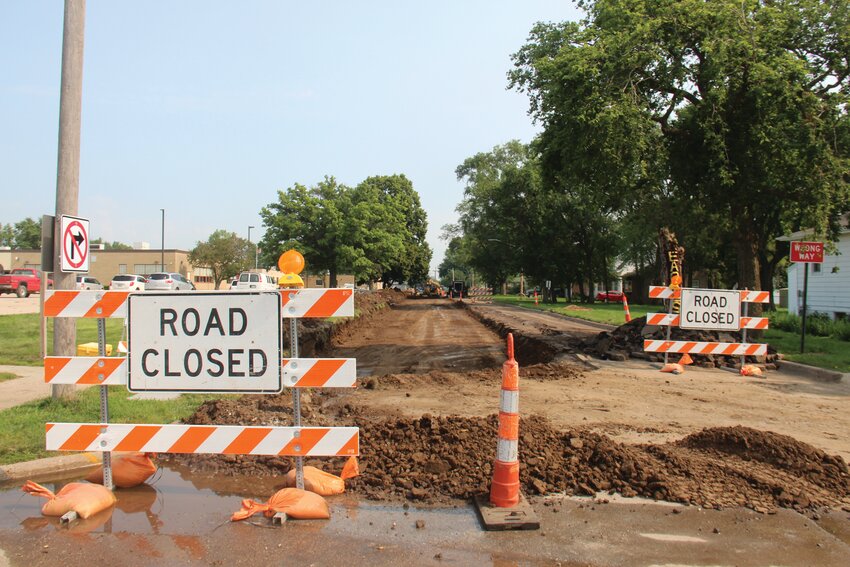 A look at the road work from the intersection of Ninth and Dodge Streets in Arlington.