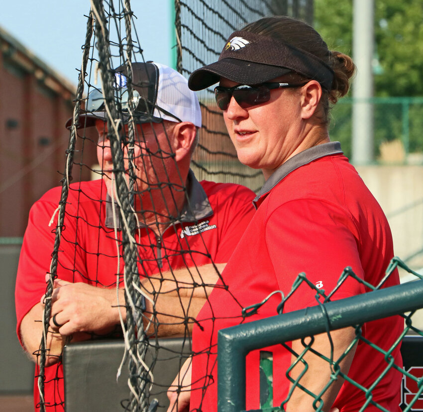 Arlington High School softball coach Janelle Lorsch led the Red team against the Blue on Monday at Bowlin Stadium in Lincoln.