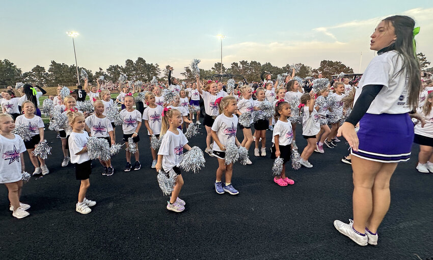 The Blair High School cheerleaders had plenty of help cheering on the Bears footall team Sept. 13 at Krantz Field.