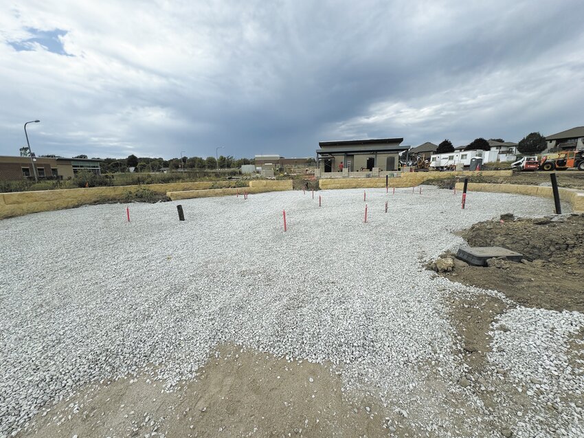 The space for the splash pad in Generations Park is easily distinguishable now, even though the park won't be finished until November.