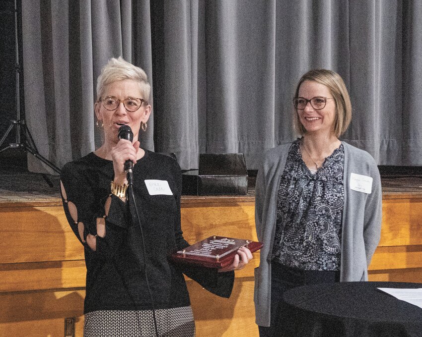 Erika Cada receives the 2024 Community Service Award at last Thursday's Washington County Chamber of Commerce annual meeting on behalf of First Lutheran Church in Blair.