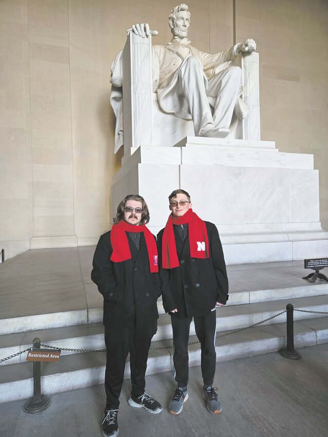 UNL student and Blair High School graduate Austin Back, right, is shown on the steps of the Lincoln Memorial in Washington, D.C. Back was in the nation's capital to perform at President Trump's inauguration festivities.