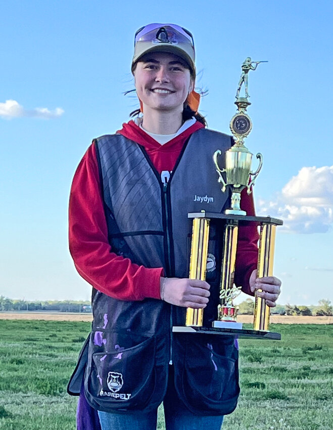 Blair Youth Shooting Sports' Jaydyn Backman earned a third-place trophy Friday during the first day of the Cornhusker Trap Shoot in Doniphan.