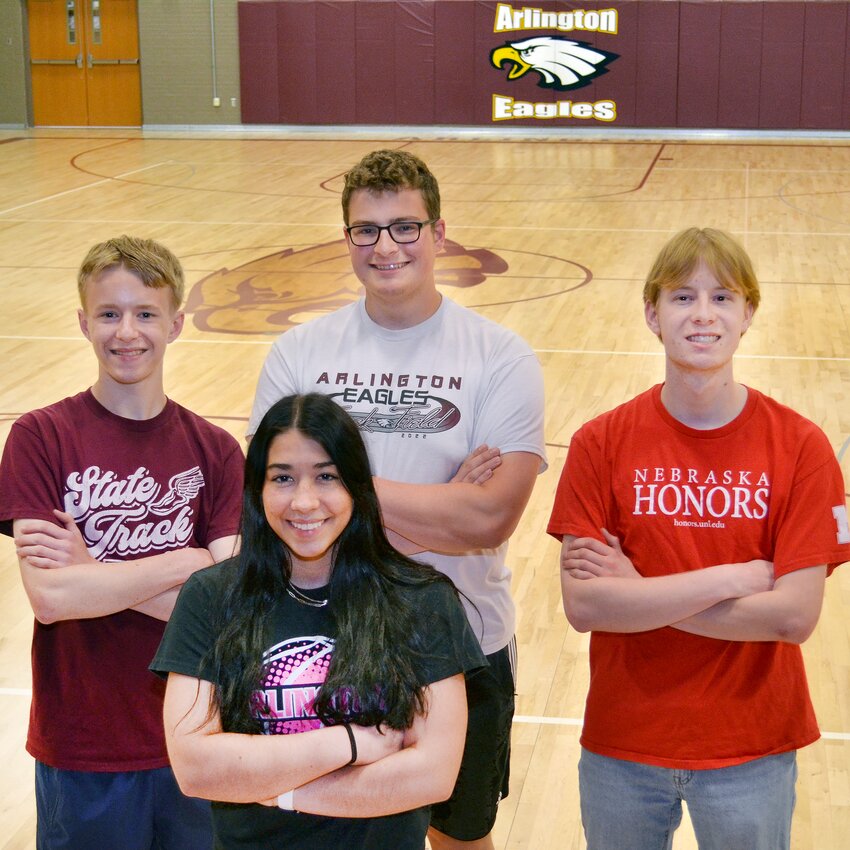 (Clockwise) Dathan Hansen, Joe Burns, Libby Hegemann and Kolby Tighe are the 2025 Arlington High School valedictorians.