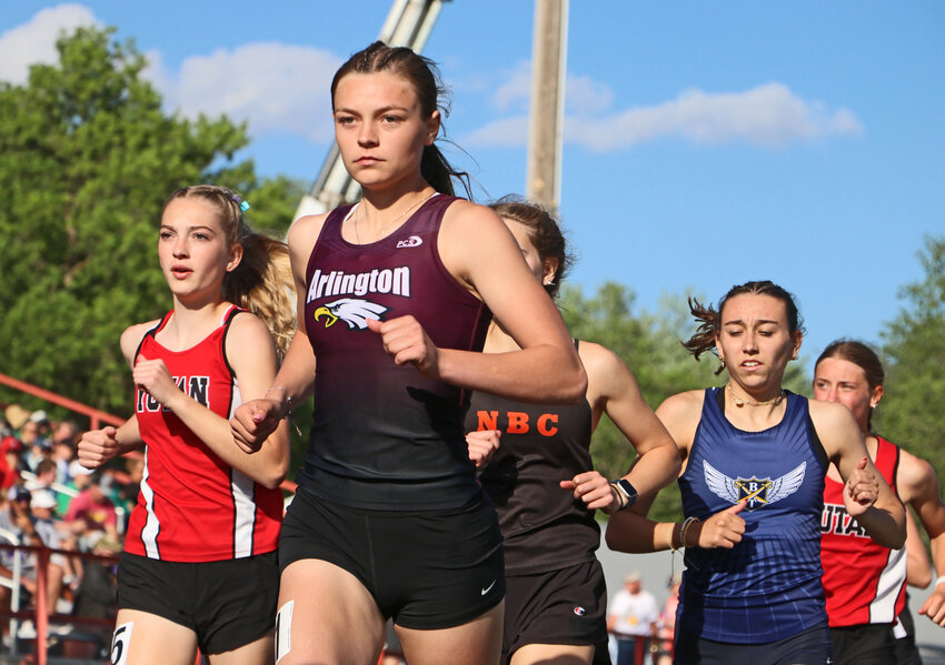 Arlington senior Hailey O'Daniel, second from left, leads the pack Thursday during the Class C District 2 Tournament at Oakland City Park.
