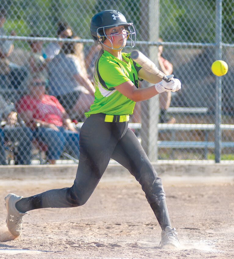 Ruthie Petersen keeps a close eye on the ball putting it into play against West Point.