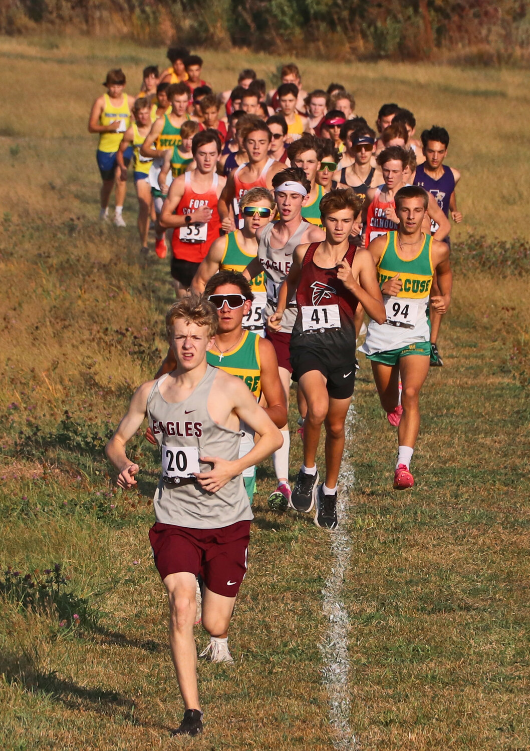 Arlington's Kolby Tighe, front, led from the start of Thursday's Nebraska Capitol Conference race at Sycamore Farms.