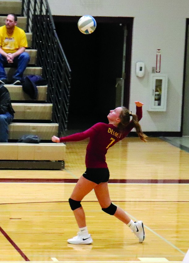 Olivia Johnson serves at the Lady Divers on Monday. Results for this game will be in next week&rsquo;s edition.