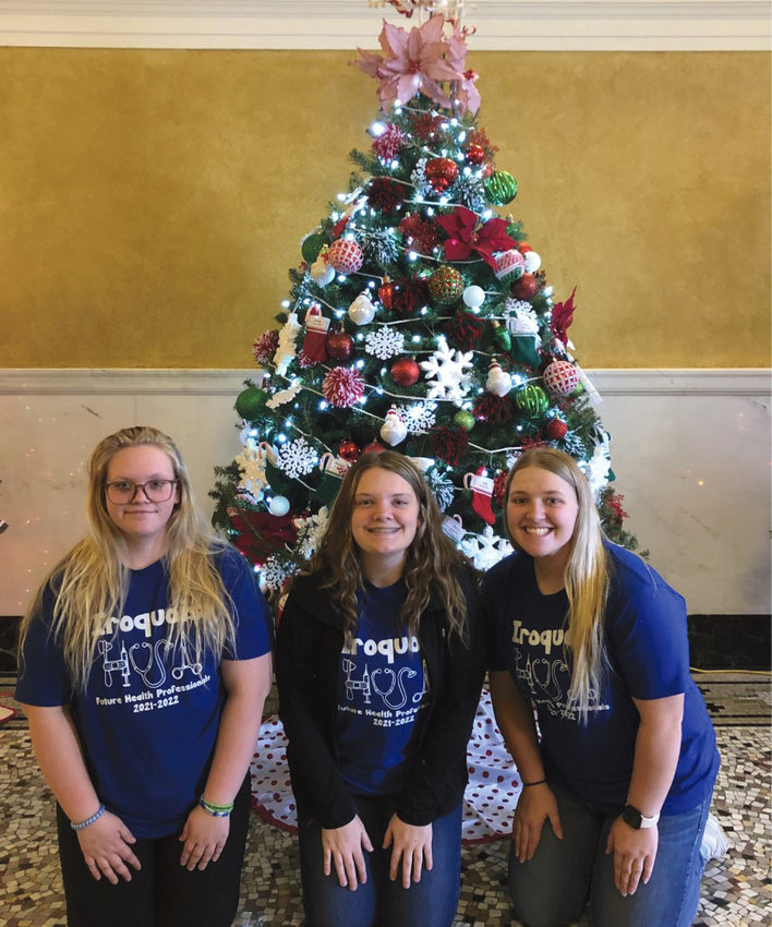 This year, the Iroquois HOSA Chapter was chosen to decorate a Christmas tree at the Capitol in Pierre. HOSA officers Skylar Owens, Lily Blue and Kaylee Morehead decorated the tree according to the theme throughout the Capitol of &quot;Warm Winter Wishes.&quot;