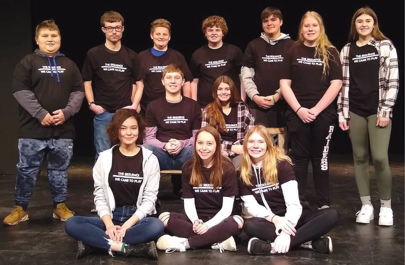 Oldham-Ramona High School presented &quot;The Sequence&quot; at One-Act Play Regions in Madison on Tues., Jan. 25. Pictured are Bryer Hyland, rear left, Eli Dachtler, Nolan Fischer, Brody Westall, Lucas Wall, Hannah Coomes, Emma Powell; Caden Hojer, middle left, Kylee Misar; Sabina Zhaparkanova, front left, Sine Matson, Breanna Coomes. Westall, Misar, Zhaparkanova and Matson earned Superior Acting Awards.