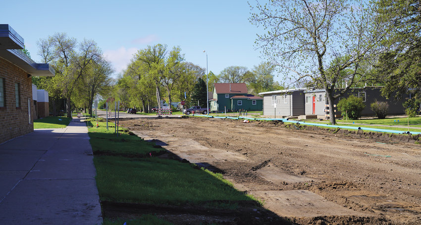 Work is already underway on Lake Preston&rsquo;s Fremont Avenue on the west side of the school. The road and curbs have been removed, and utility pipe is laid out and ready for crews to dig out trenches and bury the new waterlines, sewer lines and storm drains.