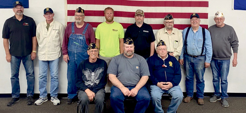 De Smet American Legion newly/reassigned officers and appointed chairpersons are Randy Beck, back left, Americanism; Norm Whitaker, Building Committee; Jerry Hutchinson, Building Committee; Seth Wallen,1st Vice Commander; Robert Blaha, 2nd Vice Commander; Eddie Moeller, Sergeant at Arms; Cliff Poppen, Chaplin; Gary Wolkow, Membership; Paul Hanson, front left, Adjutant; Harvey Hubbard, Commander; Lyle Richards, Finance. Not pictured: Wade Hoefert, Athletic.