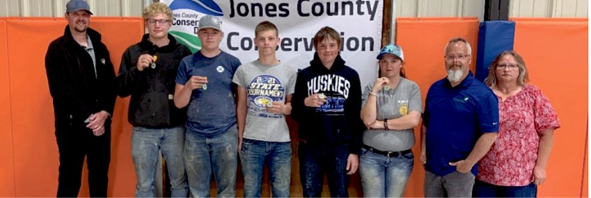 Members of De Smet FFA attended Soil Days in Murdo June 14-15. The first day was a land judging school and practice event; the second day was the contest. De Smet won 1st place in the event. Above: James Beavers, Murdo NRCS District Conservationist, left; Connor Johnson, 1st place individual; Breyton Johnson, 2nd place individual; Tanner Tolzin, 3rd place individual; Tanner Crain; Hailey Lee; Dr. Sandy Smart, SDSU Extension &amp; SD SRM Secretary and Val Feddersen, Jones County Conservation District. Not pictured is De Smet FFA Advisor, Dave VanderWal.