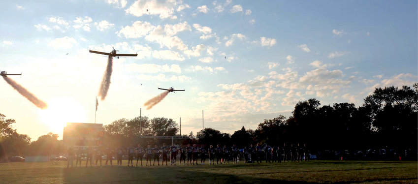 Wilde Air Service buzzed the field in a perfectly timed fly over at the conclusion of the national anthem during opening ceremonies of Lake Preston's homecoming on Friday. See page 28 for more on the game.