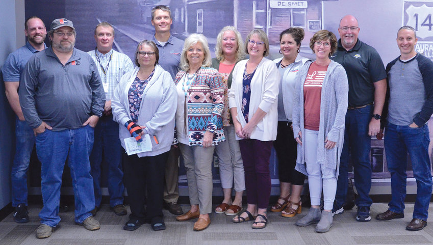 Participants in the Industrial Park leaders meeting were Jamie Lancaster, back left, Chris Duklet from Ultimed, Mike Luethmers, Abi Van Regenmorter, Tricia Borah, Jim Girard, Mike Vetter; Scott Longville, front left, Audrey Saylor, Rita Anderson, Lynell Tande and Amy Kruse.