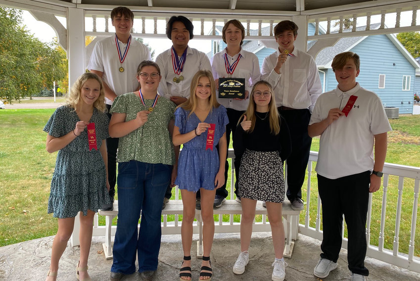 On Tues., Oct. 4, the De Smet High School oral interpretation team traveled to Arlington to compete in the 2022 Dakota Valley Conference Oral Interpretation Festival. Together, they received a team excellence award and multiple medals for their superior and superior-plus rankings. Team members include Samuel Gigov, back left, Willem Lim, Matthew Rusche, Payton Botkin; Ava Poppinga, front left, Neva Clubb, Selah Hirschkorn, Macailyn Pillar and Logan Griffith.