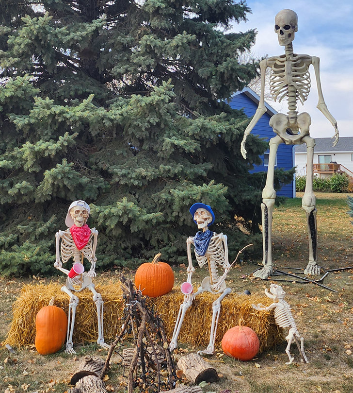 Lots of homes around town have decorated for Halloween. This skelton family have been enjoying the beautiful fall weather outside the home of Blaine and Deb Miller.